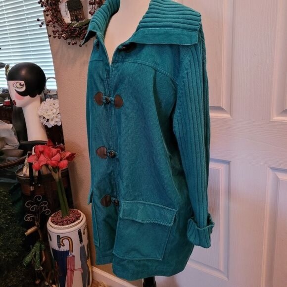 D & Co. Corduroy sweater jacket aqua green teal 1X 16 18 spring summer cardigan - Picture 3 of 6